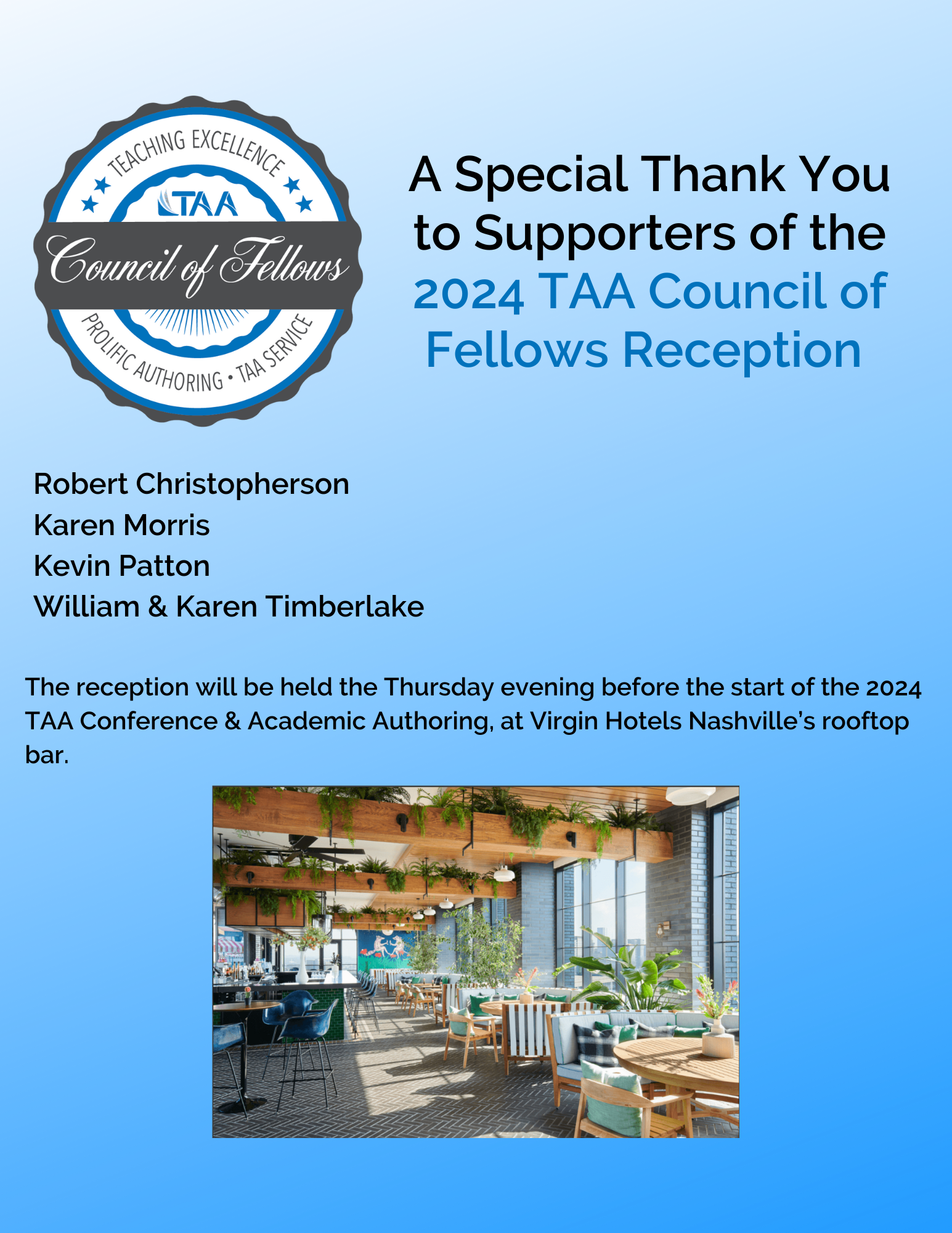 Thank you to supporters of 2024 TAA Council of Fellows Reception